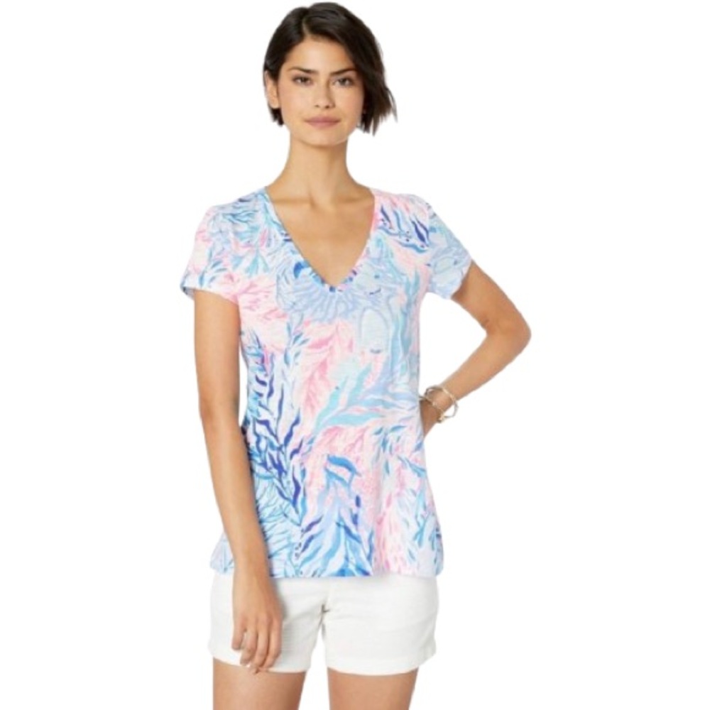 Lilly Pulitzer Etta Crew Blue Tint Kaleidoscope Coral